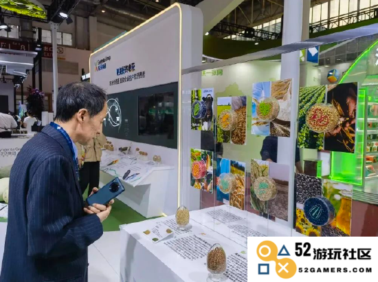 图为链博会上,参展观众在观察不同农作物的种子。新华社记者 于文静 摄