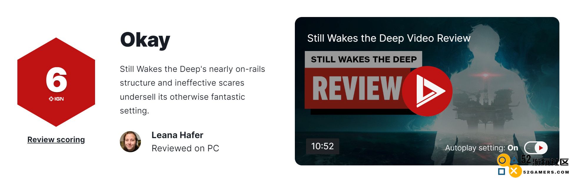 虚幻5恐怖游戏《Still Wakes the Deep》IGN 6分