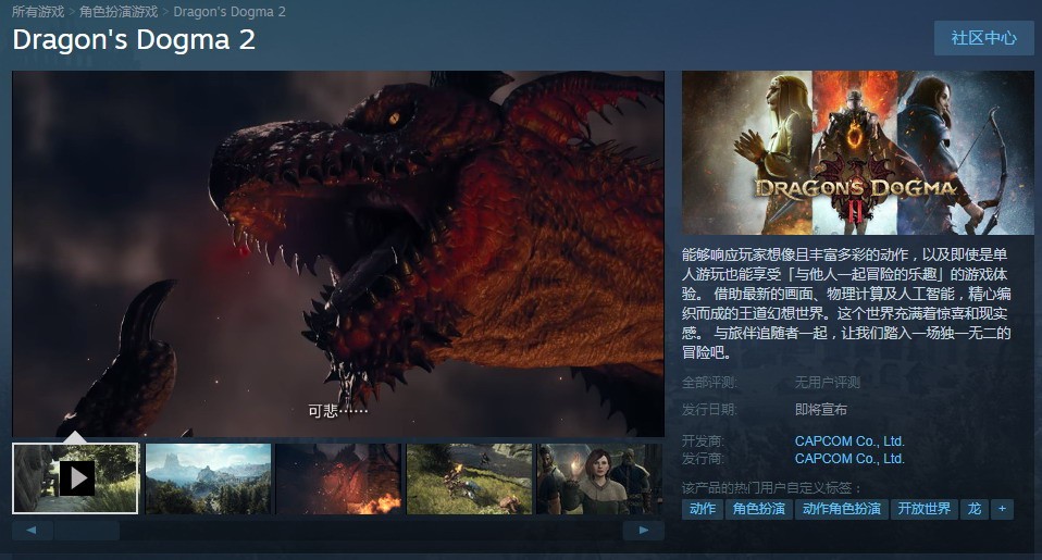 《龙之信条2》上架Steam码友 暂不支持中文