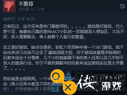 《彩虹六号异种》Steam发售综合评价“多半好评”