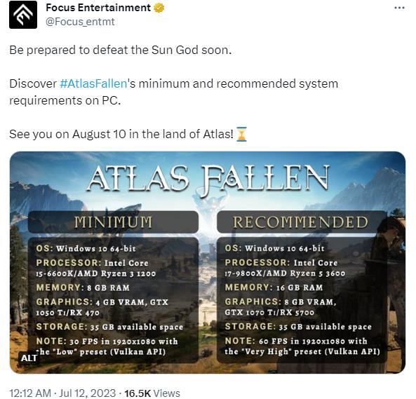 《尘封大陆》PC配置公开 8月10日发售