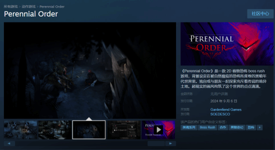 黑暗风格浓郁：合作游玩2D魂类游戏《Perennial Order》即将正式上线