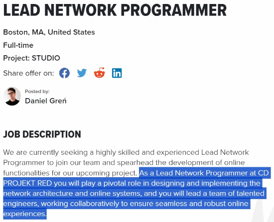 CDPR或将为《赛博朋克2077》续集加入多人游戏模式：最新招聘信息透露了线索