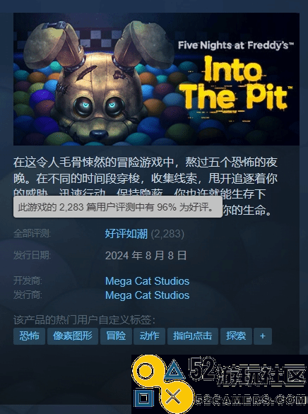 全新《玩具熊的五夜惊魂》作品好评如潮!Steam水友好评率高达96%