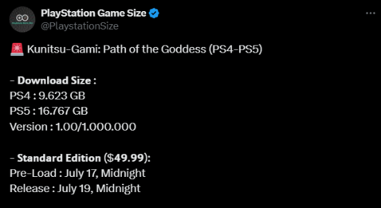 《祇:女神之路》PS5版约16GB：主线流程起步20小时