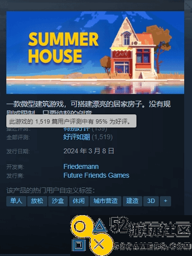 像素风休闲建造游戏《SUMMERHOUSE》销量破20万份制作者发文表达感谢