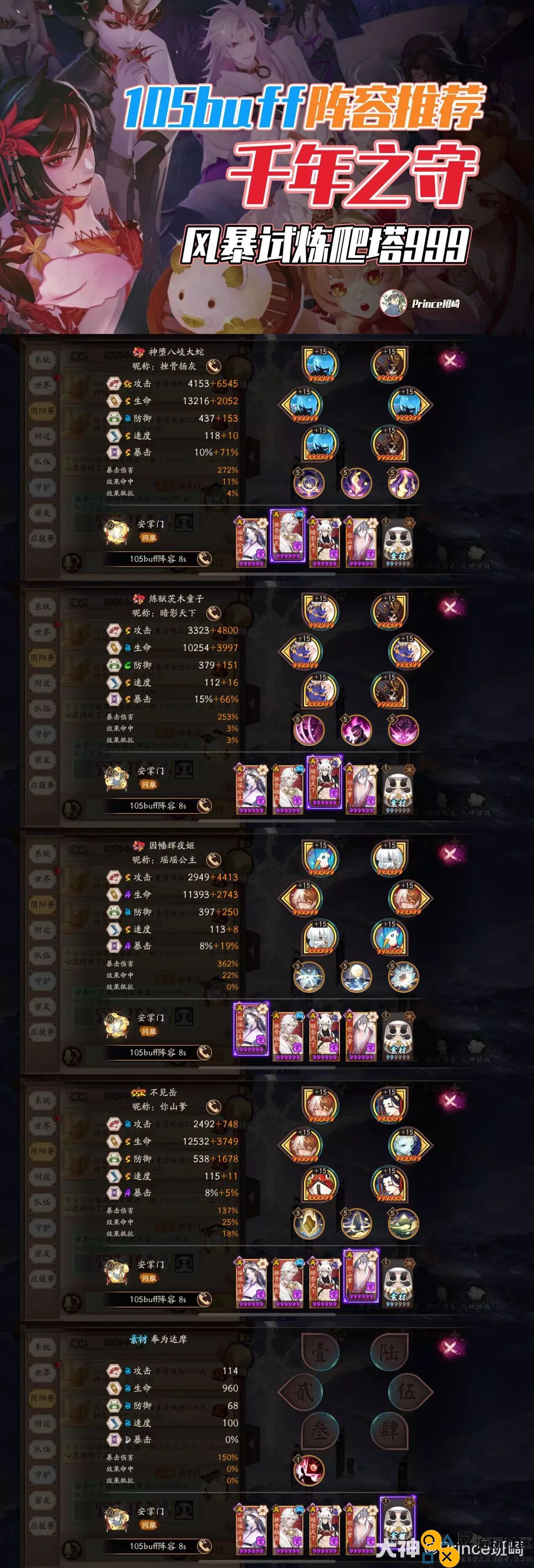 阴阳师千年之守105BUFF爬塔最佳阵容配置与分享攻略